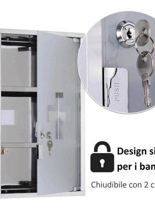 HOMCOM Medical Cabinet 50x30x18cm bathroom furniture Stainless Steel First Aid Box with lock