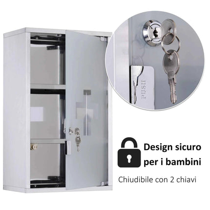 HOMCOM Medical Cabinet 50x30x18cm bathroom furniture Stainless Steel First Aid Box with lock