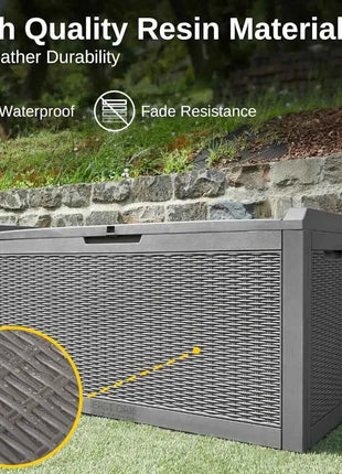 Outdoor Storage Box, 100 Gallon Deck Box, Waterproof Resin Storage Bench for Patio Cushions