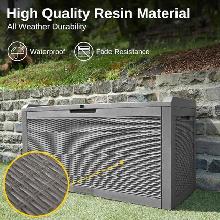 Outdoor Storage Box, 100 Gallon Deck Box, Waterproof Resin Storage Bench for Patio Cushions
