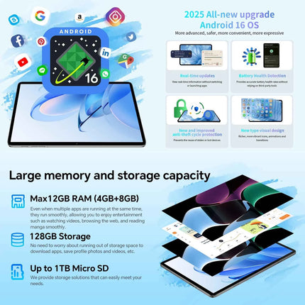 Custodia per Teclast P30T, Tablet Android 16 da 10.1 pollici, 12GB (4GB+8GB) RAM, 128GB ROM, Processore Octa-core T7200, Tastiera/Custodia/Mouse/Stilo/Auricolari/Supporto