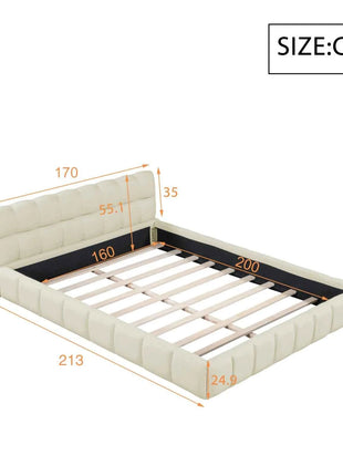 Rosahqnda Bubble Bed,Upholstered bed with Slatted Frame,140/160x200cm,Padded Headboard,master room,Linen Frabic,without Mattress