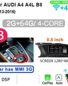 8GB 256GB Carplay 8.8'' Android 14 Auto Car Radio Multimedia player For Audi A4 B8 2009-2016 2 din autoradio Stereo 4G LTE