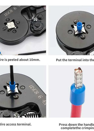 Pinze per Crimpatura Terminali a Ghiera Mini HSC8 6-4/6-6 (0.25-10mm²/0.25-6mm²) per Riparazione Connessioni Elettriche