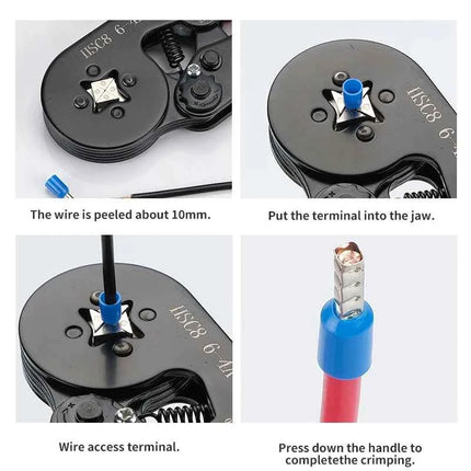 Pinze per Crimpatura Terminali a Ghiera Mini HSC8 6-4/6-6 (0.25-10mm²/0.25-6mm²) per Riparazione Connessioni Elettriche