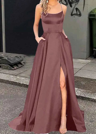 Nuovo per le donne Abito elegante Moda estiva Festa notturna Formale Abito da sera lungo con spalline Abiti da sposa eleganti