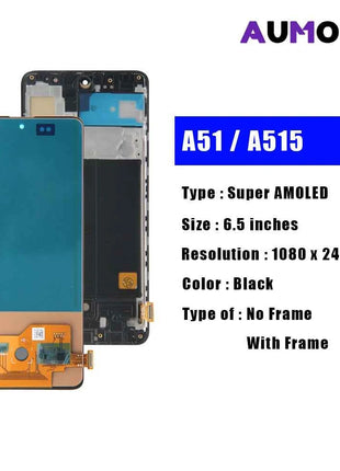 A51 Super AMOLED For Samsung A51 Screen LCD Display Digitizer Assembly Parts SM A515F A515U A515W A515X With Frame Touch Screen