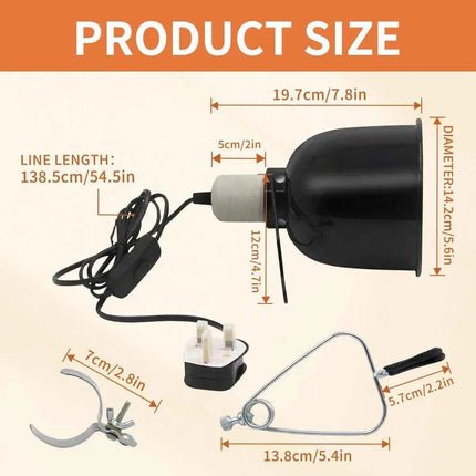 Reptile Heat Lamp Holder with Clip 5.5 inch Dome Heat Bulb Fixture Adjustable Terrarium Heat Lamps Holder Reptile Light Fixture