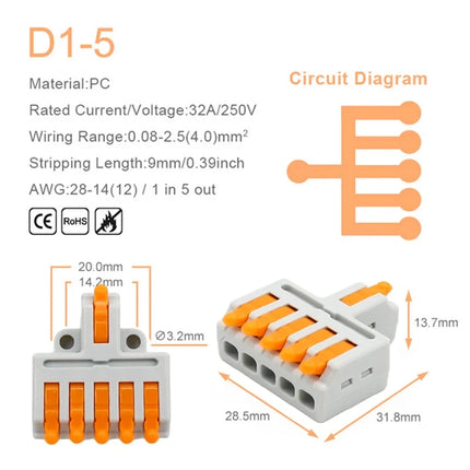 5/10PCS Universale Compatto Cavo Connettore Splitter Rapido Cavo Elettrico Morsettiera Per 28-12AWG Piccolo Connettore di Cablaggio
