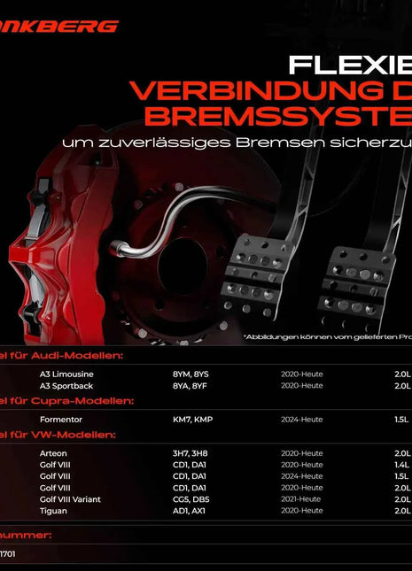 Tubo Freno Anteriore Sinistro o Destro Frankberg 1x per VW Golf CD1 DA1 Tiguan Audi A3 8YM 8YS 2208969