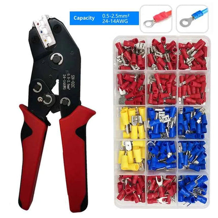 SN-02C Strumento di crimpatura manuale 0.5-2.5 mm² Pinza a cricchetto regolabile 280 pezzi Kit di assortimento