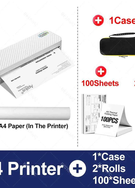 Portable A4 Thermal Printer Bluetooth Photos PDF Document Printing Machine Folded Rolls Paper For Office Work Home School Travel