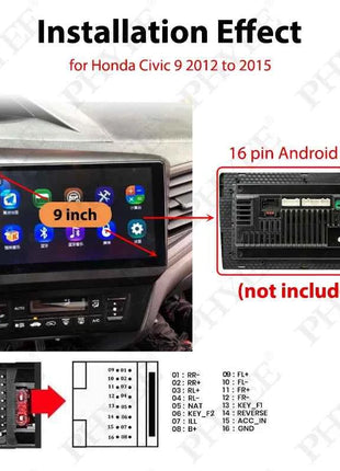 Cablaggio CAN Bus con telaio pannello radio per Honda Civic 9 2012 a 2015, cavo adattatore per multimediale Android 16 pin 9 pollici