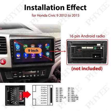 Cablaggio CAN Bus con telaio pannello radio per Honda Civic 9 2012 a 2015, cavo adattatore per multimediale Android 16 pin 9 pollici