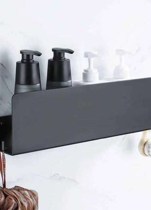 Black Bathroom Organizer Shelf With Hooks Aluminum Kitchen Decoration Shelves On Wall Shower Storage Rack Wall Mount