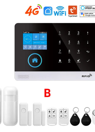 Protezione di sicurezza wireless WiFi + GSM/4G e 2G App Smart Home e Tuya Sistema di allarme di sicurezza domestica Alexa Funzionamento remoto 433 Mhz