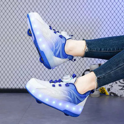 Scarpe da skate a rotelle con luce a led per bambini a due ruote per bambini Ragazzi Ragazze Sport luminosi Sneakers luminose Skateboard Ricarica USB