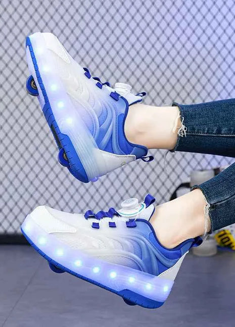 Scarpe da skate a rotelle con luce a led per bambini a due ruote per bambini Ragazzi Ragazze Sport luminosi Sneakers luminose Skateboard Ricarica USB