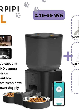 5G Automatic Cat Feeder With 1080p Camera Video WiFi Cat Food Dispenser Pet Smart Voice Recorder Remote Control Pet Auto Feeder