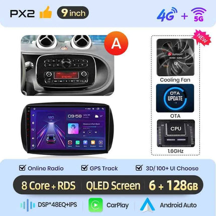 Junsun 8 Core Wireless CarPlay Android Auto Car Radio For Mercedes Benz Smart 453 Fortwo 2014-2020 4G WiFi GPS Navigation Stereo