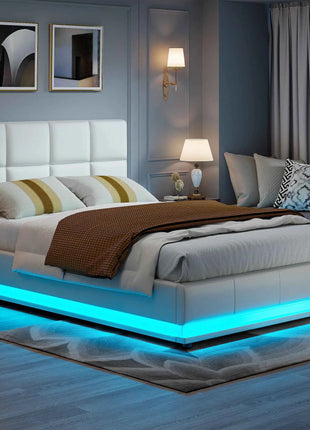 Rosahqnda Hydraulic Double Bed frame 140*190cm with LED Adjustable Headboard Storage bed 140*200cm Cushions bed PU