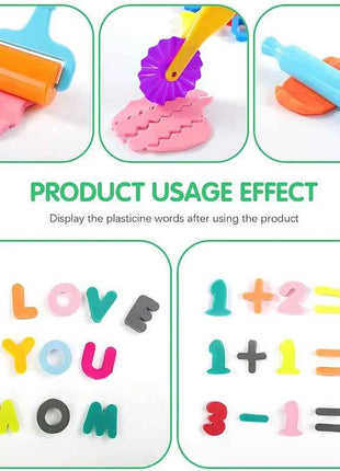 Puzzle Kit di strumenti per pasta da gioco per bambini Numero Lettere Simboli Frese Rulli per pasta Accessori per plastilina in argilla Giocattoli fai da te in età prescolare