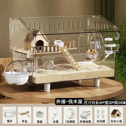 Large Acrylic Clear Hamster Villa Cage for Syrian Gold Teddy Bear Luxury Habitat Stackable DIY Habitat Terrarium