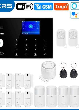 FUERS WIFI GSM Alarm System Wireless Home Burglar Security Alarm System Tuya APP Control Siren Motion Detector PIR Smoke Sensor