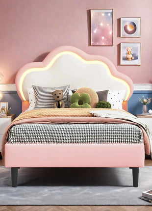 Rosahqnda Children's Bed 90 x 200 cm,Upholstered Bed with Slatted Frame Princess Bed,Girls Bed, Single Bed,Teenager's Bed,PU