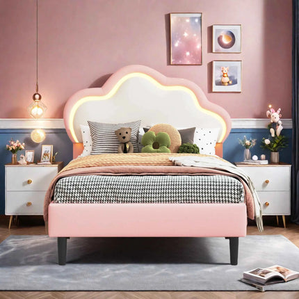 Rosahqnda Children's Bed 90 x 200 cm,Upholstered Bed with Slatted Frame Princess Bed,Girls Bed, Single Bed,Teenager's Bed,PU
