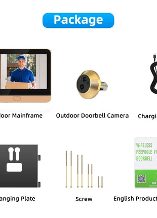 Tuya Smart Wireless Videocamera per porta 2.4G Wifi Schermo da 4,3 pollici 3MP PIR Spioncino digitale audio unidirezionale per la sicurezza domestica