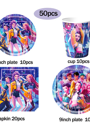 Set Decorazioni per Feste di Compleanno K-Pop, Articoli per Tavola, Palloncini, Bicchieri, Piatti, Tovaglioli, Decorazione per Torta, Striscione, Sacchetto Regalo - Accessori per Feste