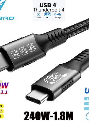 Cavo Thunderbolt 4 di tipo C 40 Gbps 8K 60 Hz Standard USB4 USB C PD3.1 QC4.0 240 W Ricarica rapida per Huawei Iphone 15 MacBook Pro
