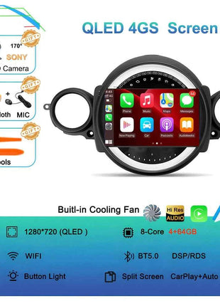 Android16 Radio Qled For BMW MINI Cooper R56 R60 2007 - 2014 Car intelligent systems Navigation GPS Carplay Android auto WIFI+5G