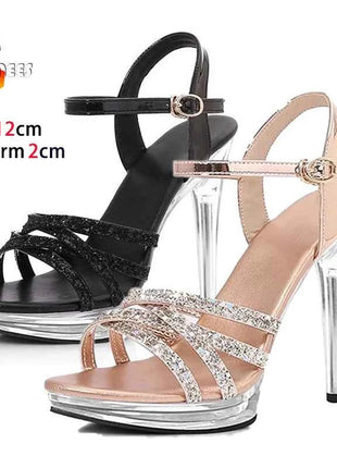 Sandali da donna a spillo argento 12CM Tacchi alti a fascia stretta lucida Sandali da donna eleganti di grandi dimensioni Scarpe da sposa estive da sposa