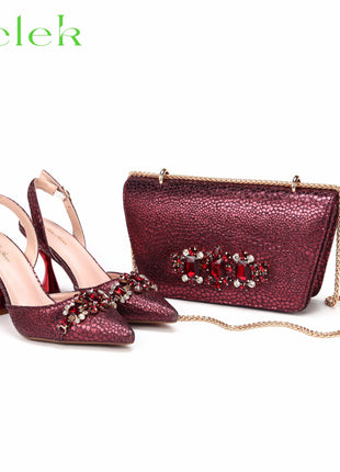 Nuovi arrivi Design speciale colore rosa scarpe e borsa da donna africane Set sandali a punta per la festa di nozze