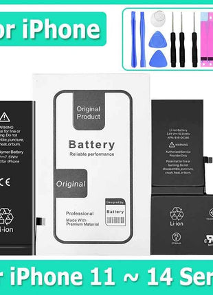 0 Cycle High Capacity Battery For iPhone 11 11Pro 12Pro 12 13 14 13Pro 14Pro Max Mini Phone Bateria + Free Tool Kit