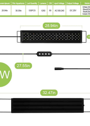75-90CM Fish Tank Dimmable Iighting LED light Aquarium Plant Growth Iight With Timer And Power-off Memory Function 100-240V IP65