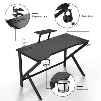 100 x 55 cm Gaming Desk, Ergonomic Gaming Desk with Cup Holder and Headphone Hook, Computer Desk, Black Gaming Table