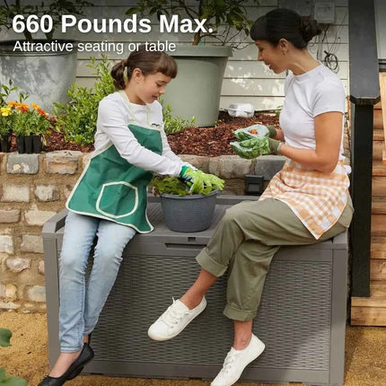 Outdoor Storage Box, 100 Gallon Deck Box, Waterproof Resin Storage Bench for Patio Cushions