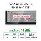 12.3 Android 14 Wireless Carplay For Audi A4 A5 Q5 B9 2017 2016-2023 IPS Touch Screen WIFI Multimedia Stereo GPS Navi Receiver