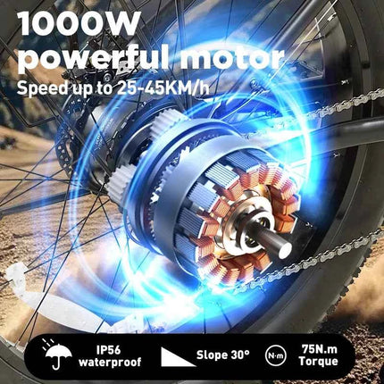 BURCHDA RX02 1000W 45KM/H 26 Inch Mountain Electric Bicycle 48V15AH Lithium Battery Fatbike Electric Bike For Adults Motorcycle