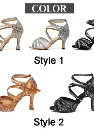 DKZSYIM Scarpe da ballo latino da donna con strass Scarpe da ballo per ragazza salsa latina Scarpe da ballo da sala da ballo nere lucide per ragazze e signore