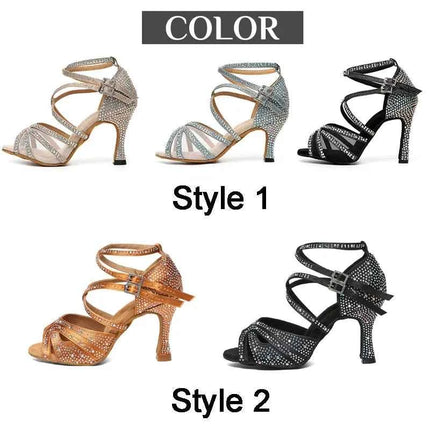 DKZSYIM Scarpe da ballo latino da donna con strass Scarpe da ballo per ragazza salsa latina Scarpe da ballo da sala da ballo nere lucide per ragazze e signore