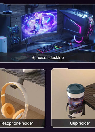 XXXL Large Corner Gaming Desk L Shape Gamer Computer Table RGB LED Lighted Table with Cup Holder and Headphone Hook
