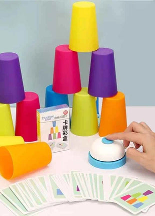 Kids Montessori Toys Stack Cup Battle Table Game with Card Educational Intellectual Enlightenment Color Cognition Logic Training