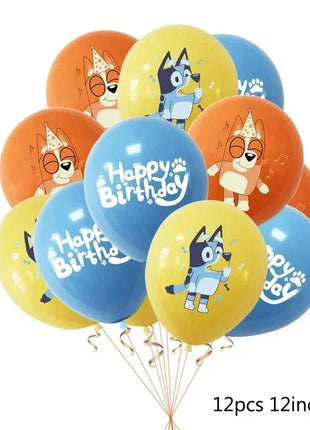 Palloncini Bluey Bingo Party Buon compleanno Banner Cane blu Palloncini Sfondo Adesivi Decorazione Cake Topper Stoviglie usa e getta