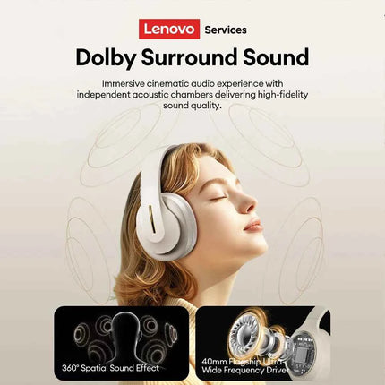NEW Lenovo LES-107 Wireless Bluetooth 6.0 Headset Dolby Surround Sound Gaming Headphones AUX Wired Foldable Headset 26H Playtime