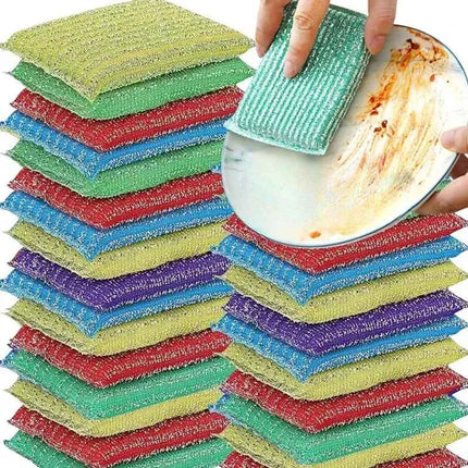Steel Wire Sponge Wipe Non-stick Oil Brush Double Sided Cleaning Cloth Kitchen Dishcloth Scouring Pad Rag Cleaning Tool