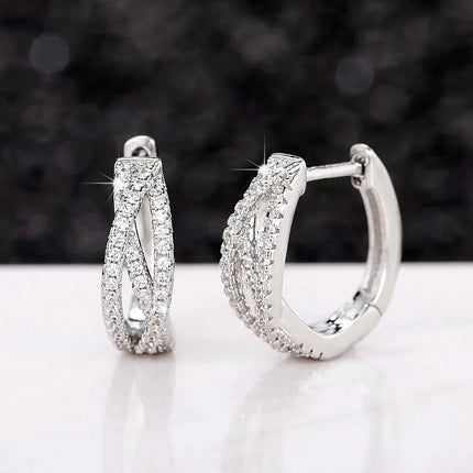 Orecchini a Cerchio Huitan con Design Intrecciato per Donna, Accessori Eleganti per Matrimoni e Feste, Gioielli Affascinanti con Zirconi Incastonati